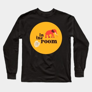 Elephant in the room: Retro font and art in bright red and yellow (with bonus monstera leaf) Long Sleeve T-Shirt